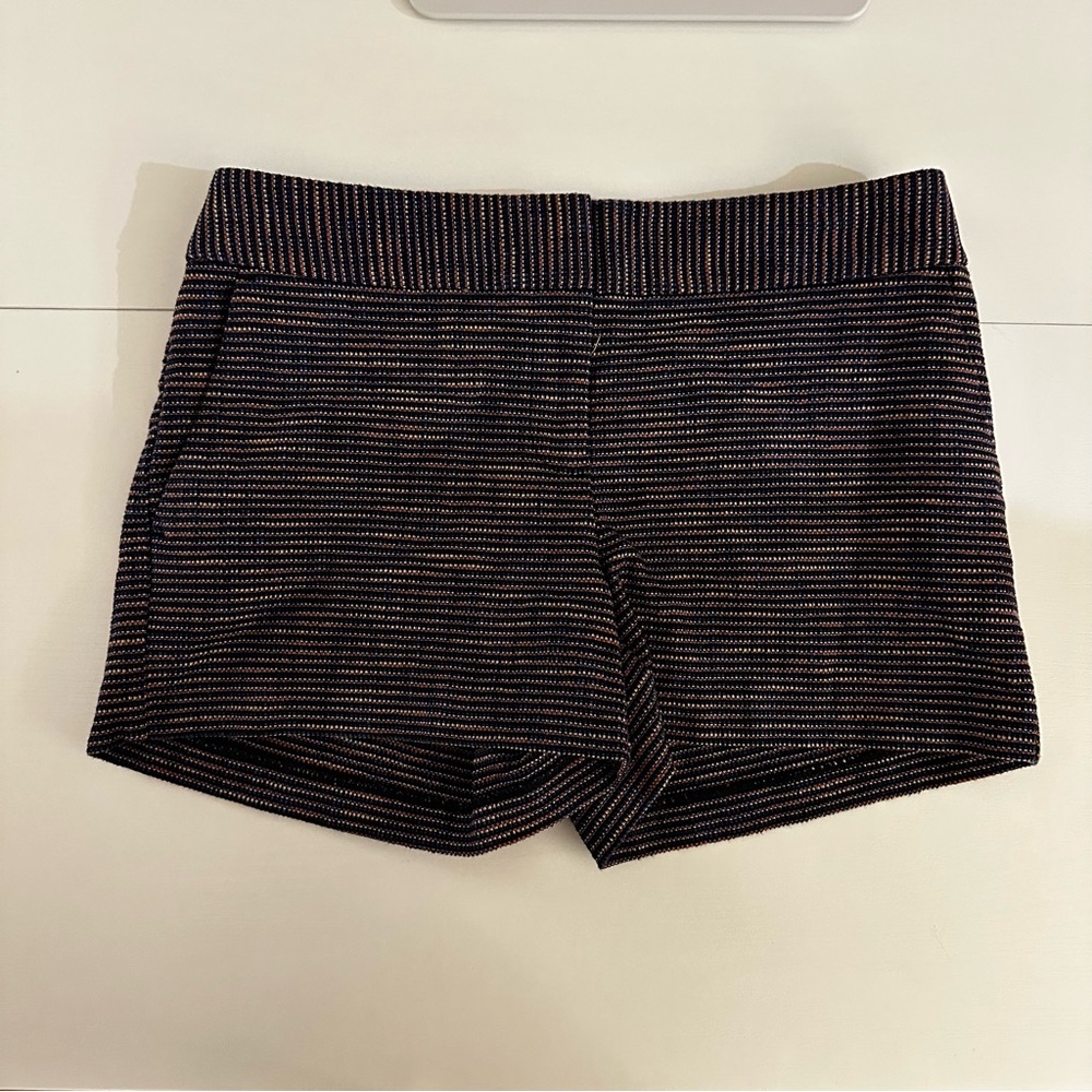 LOFT High Waist Tweed Black/Blue/Yellow/Brown Striped Shorts